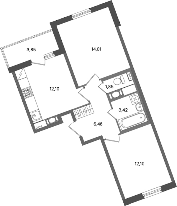 2-комнатная квартира 49.94 м², 9/12 эт., ЖК «ПАТИО. Уютный квартал»